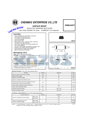 SSM34APT datasheet - SCHOTTKY BARRIER RECTIFIER