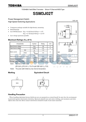 SSM3J02T datasheet - TOSHIBA Field Effect Transistor Silicon P Channel MOS Type