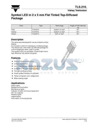 TLSG2100 datasheet - Symbol LED in 2 x 5 mm Flat Tinted Top-Diffused Package