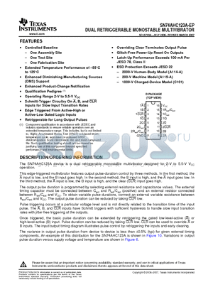 SN74AHC123A-EP datasheet - DUAL RETRIGGERABLE MONOSTABLE MULTIVIBRATOR