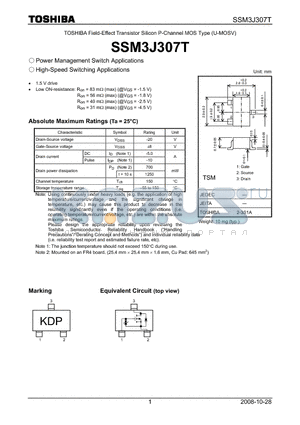 SSM3J307T datasheet - Field-Effect Transistor Silicon P-Channel MOS Type (U-MOSV)