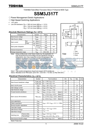 SSM3J317T datasheet - Power Management Switch Applications High-Speed Switching Applications