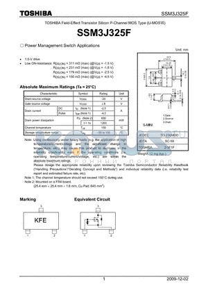 SSM3J325F datasheet - TOSHIBA Field-Effect Transistor Silicon P-Channel MOS Type (U-MOS)