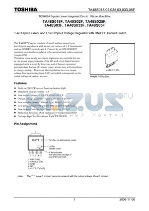 TA48S05F datasheet - 1-A Output Current and Low Dropout Voltage Regulator with ON/OFF Control Switch