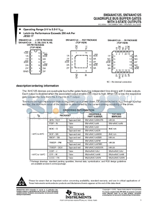 SN74AHC125 datasheet - QUADRUPLE BUS BUFFER GATES WITH 3-STATE OUTPUTS