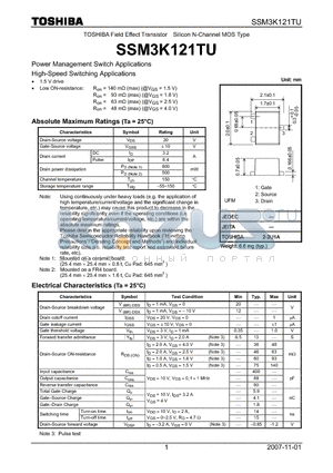 SSM3K121TU datasheet - Silicon N-Channel MOS Type Power Management Switch Applications