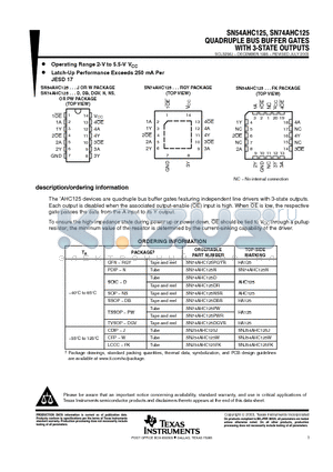 SN74AHC125DG4 datasheet - QUADRUPLE BUS BUFFER GATES WITH 3-STATE OUTPUTS