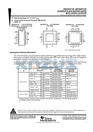 SN74AHC125DR datasheet - QUADRUPLE BUS BUFFER GATES WITH 3-STATE OUTPUTS