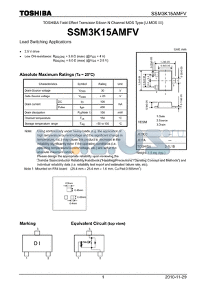 SSM3K15AMFV datasheet - Load Switching Applications