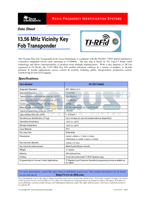 RF-HDT-KMAB datasheet - 13.56 MHz Vicinity Key Fob Transponder