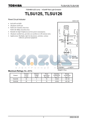 TLSU125 datasheet - TOSHIBA LED Lamp InGaAP Red Light Emission