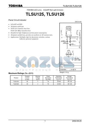 TLSU126 datasheet - TOSHIBA LED Lamp InGaAP Red Light Emission