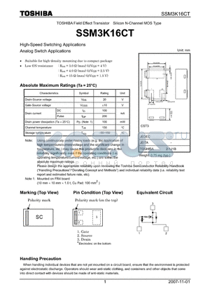 SSM3K16CT datasheet - High-Speed Switching Applications