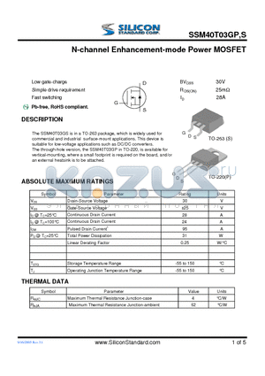 SSM40T03GP datasheet - N-channel Enhancement-mode Power MOSFET