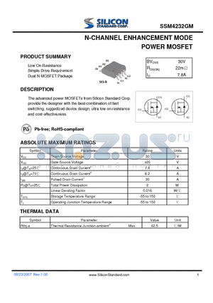 SSM4232GM datasheet - N-CHANNEL ENHANCEMENT MODE POWER MOSFET