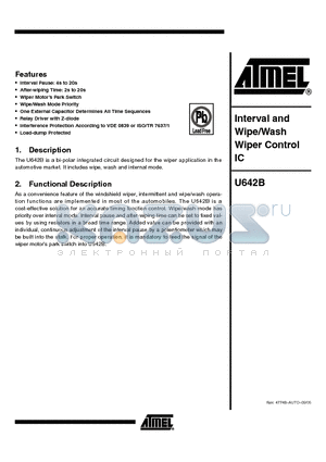U642B-MFPG3Y datasheet - Interval- and Wipe/ Wash Wiper Control IC