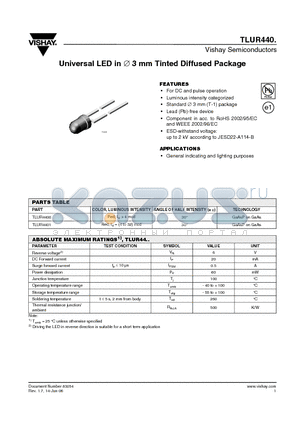 TLUR440 datasheet - Universal LED in 3 mm Tinted Diffused Package