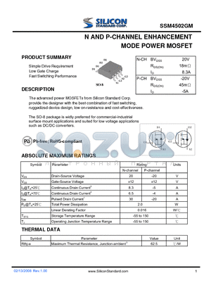SSM4502GM datasheet - N AND P-CHANNEL ENHANCEMENT MODE POWER MOSFET