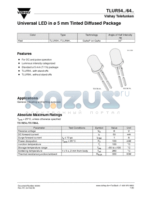 TLUR6401 datasheet - Universal LED in 5 mm Tinted Diffused Package