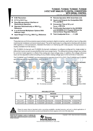 TLV0834CD datasheet - 3-VOLT 8-BIT ANALOG-TO-DIGITAL CONVERTERS WITH SERIAL CONTROL