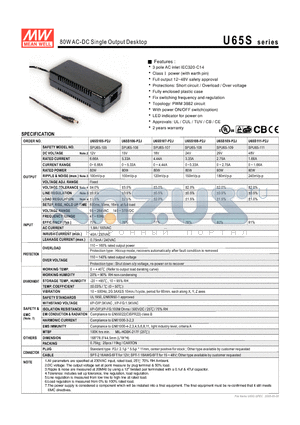 U65S111-P2J datasheet - 80WAC-DC Single Output Desktop