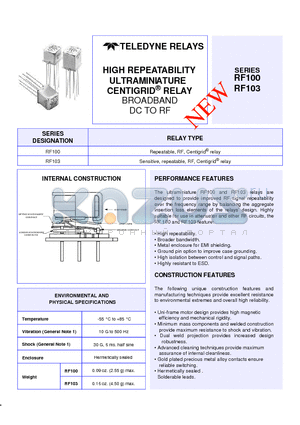 RF100-5 datasheet - HIGH REPEATABILITY ULTRAMINIATURE CENTIGRID RELAY BROADBAND DC TO RF