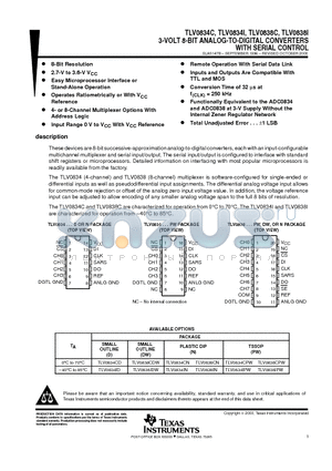 TLV0838CN datasheet - 3-VOLT 8-BIT ANALOG-TO-DIGITAL CONVERTERS WITH SERIAL CONTROL