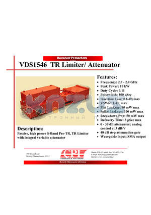 VDS1546 datasheet - TR Limiter/ Attenuator