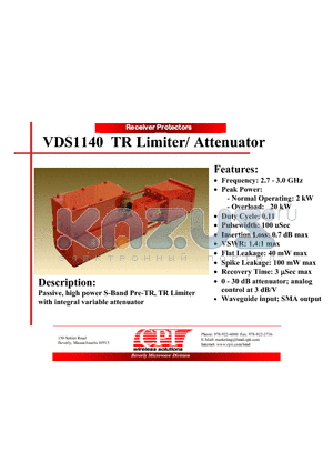 VDS1140 datasheet - TR Limiter/ Attenuator