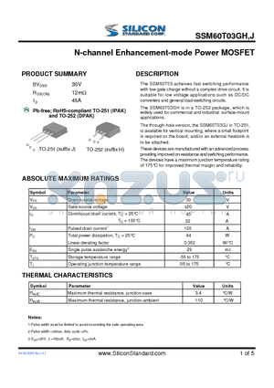 SSM60T03GH datasheet - N-channel Enhancement-mode Power MOSFET