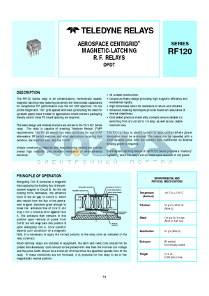 RF120-26 datasheet - AEROSPACE CENTIGRID MAGNETIC-LATCHING R.F. RELAYS DPDT