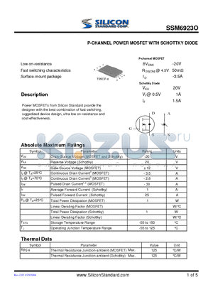 SSM6923O datasheet - P-CHANNEL POWER MOSFET WITH SCHOTTKY DIODE