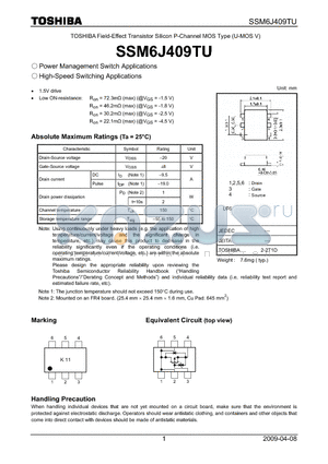 SSM6J409TU datasheet - Field-Effect Transistor Silicon P-Channel MOS Type (U-MOS V)