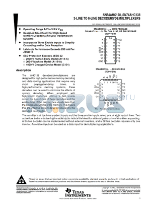 SN74AHC138PWR datasheet - 3-LINE TO 8-LINE DECODERS/DEMULTIPLEXERS