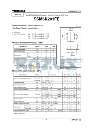 SSM6K201FE datasheet - Power Management Switch Applications High Speed Switching Applications
