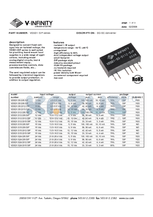 VDSD1-S5-DI9-SIP datasheet - DC/DC converter