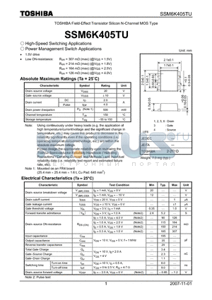 SSM6K405TU datasheet - High-Speed Switching Applications