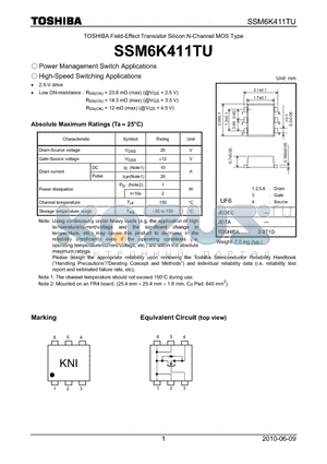 SSM6K411TU datasheet - Power Management Switch Applications High-Speed Switching Applications