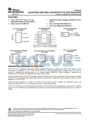 TLV1117-25IDCYR datasheet - ADJUSTABLE AND FIXED LOW-DROPOUT VOLTAGE REGULATOR