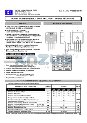 SDB5000 datasheet - 50 AMP HIGH FREQUENCY SOFT RECOVERY BRIDGE RECTIFIERS