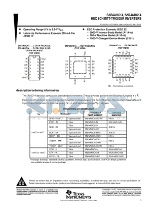 SN74AHC14D datasheet - HEX SCHMITT-TRIGGER INVERTERS