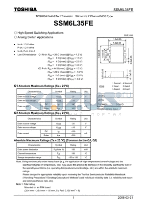 SSM6L35FE datasheet - High-Speed Switching Applications Analog Switch Applications