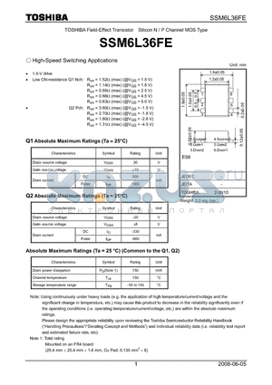 SSM6L36FE datasheet - High-Speed Switching Applications