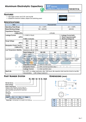RF160V101MTA16X25 datasheet - Aluminum Electrolytic Capacitors