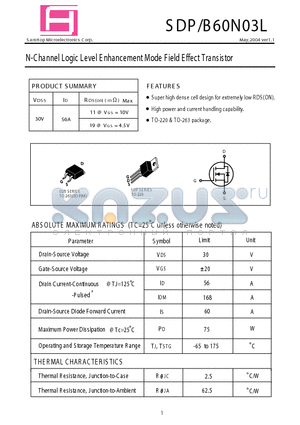 SDB60N03L datasheet - N-Channel Logic Level E nhancement Mode Field E ffect Transistor