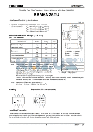 SSM6N25TU datasheet - High Speed Switching Applications