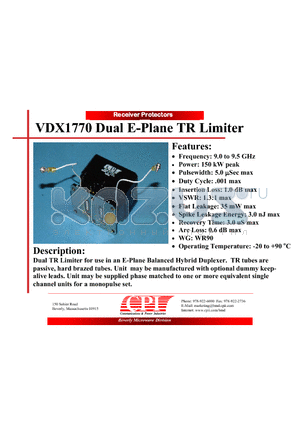 VDX1770 datasheet - Dual E-Plane TR Limiter