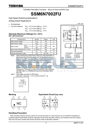 SSM6N7002FU datasheet - High Speed Switching Applications