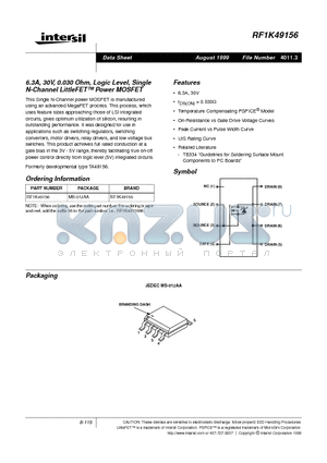 RF1K49156 datasheet - 6.3A, 30V, 0.030 Ohm, Logic Level, Single N-Channel LittleFET Power MOSFET