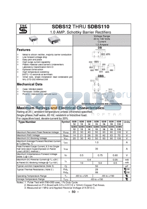 SDBS12 datasheet - 1.0 AMP. Schottky Barrier Rectifiers